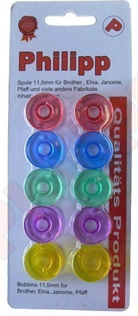 Bobbins plastic mixed colors 11.5mm (10 pcs)